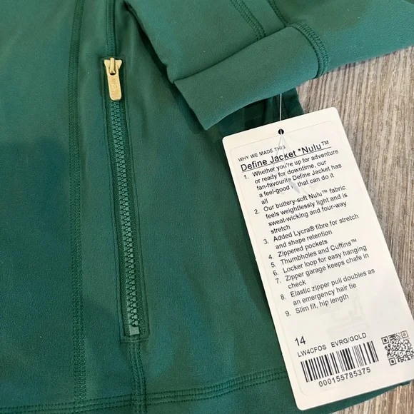 NEW with tags! Lululemon Define Jacket *Nulu
Everglade Green / Gold zipper Sz 14 - Picture 2 of 7